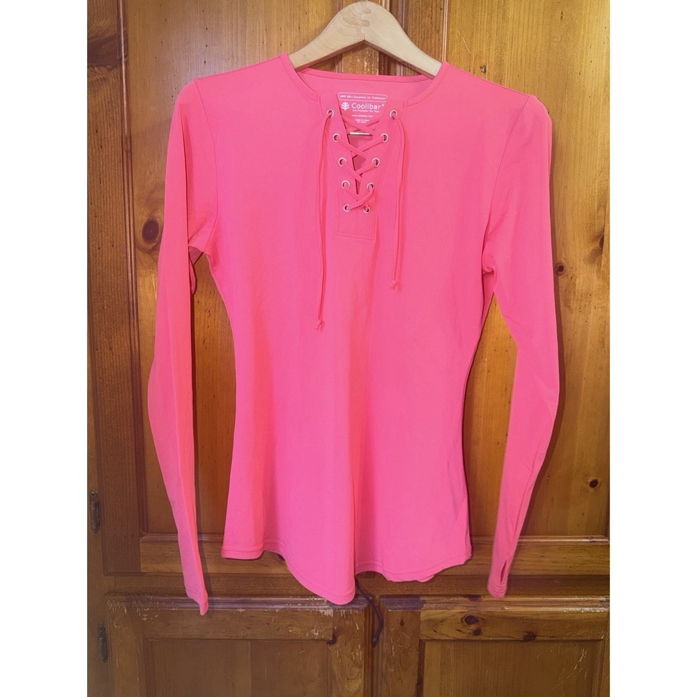 Coolibar Rash Guard UPF 50+ Long Sleeve Lace Up Women's S Swim Shirt Top Pink